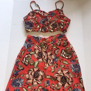 Free People Red Floral Bralette Pants Set Size 0